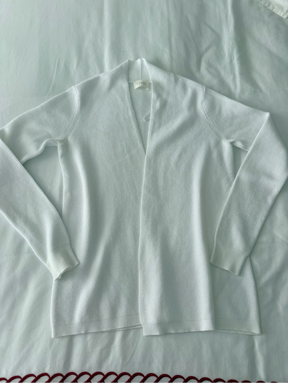 Cyrus Open-Front Knit Cardigan in White